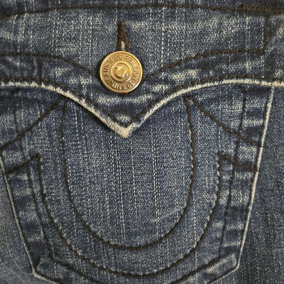 True Religion Billy Studded Rhinestone Flap Pocket Y2K Distressed Jeans Size 31 - Picture 10 of 15